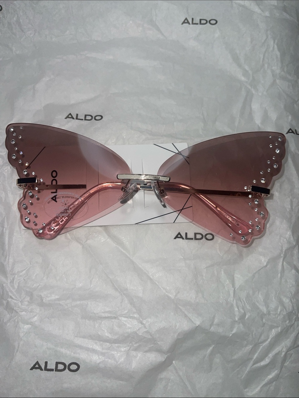 ALDO Pink Butterfly Rimless Sunglasses with Crystal Accents